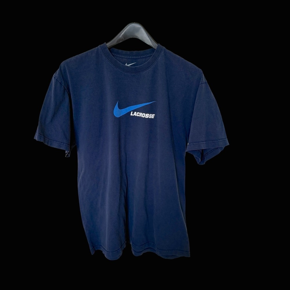 Nike Lacrosse Graphic T-Shirt XL Navy Blue Loose Fit Short Sleeve Tee